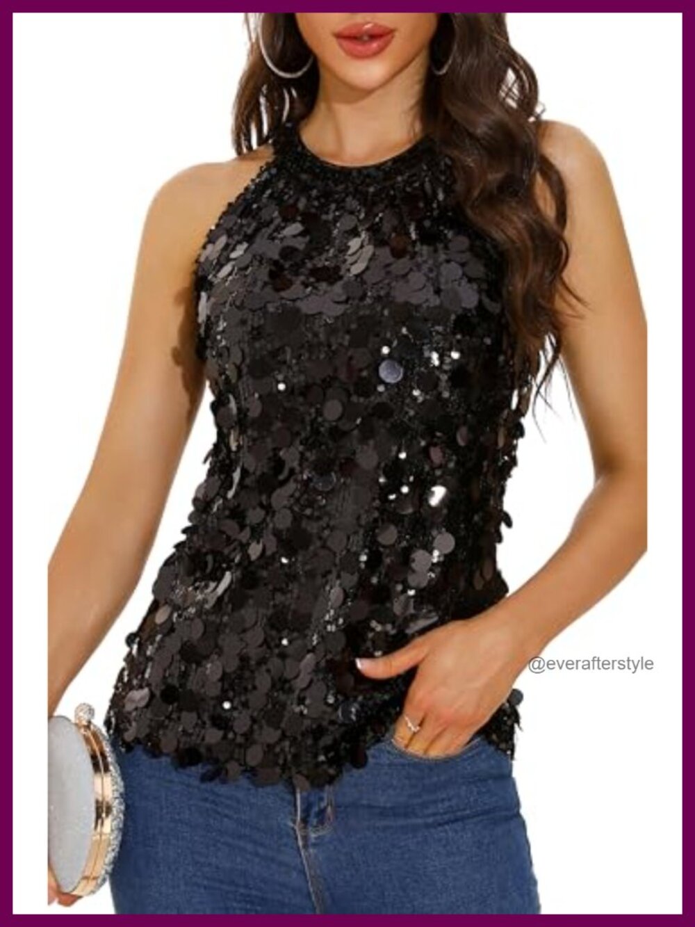 Halter Sequin Tank Top Sleeveless Sparkly Glitter Party Top